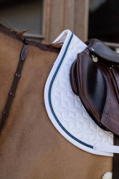 Kentucky czaprak Glitter Rope - biały z granatową lamówką