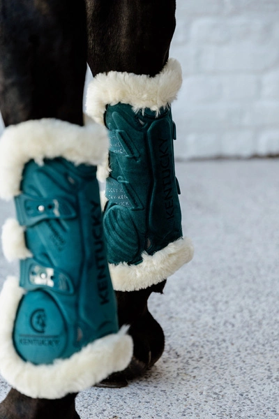 Kentucky Ochraniacze Bamboo Vegan Sheepskin Tendon Boots Elastic Velvet na przednie nogi - ciemna zieleń