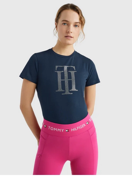 T-shirt Tommy Hilfiger Strass - granatowy