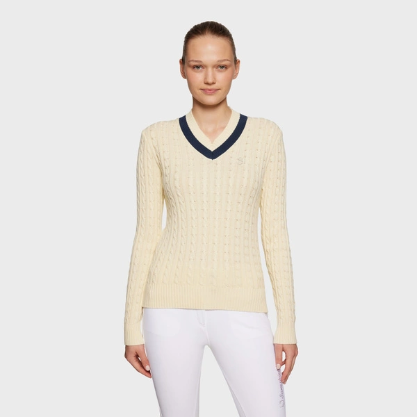 Sweter Samshield Lisa Collored - cytrynowa z granatowym paskiem