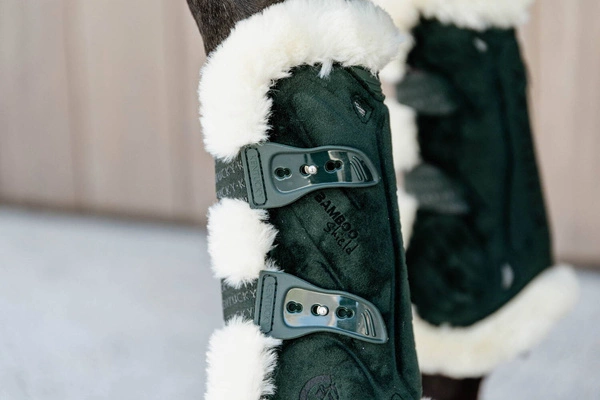 Kentucky Ochraniacze Bamboo Vegan Sheepskin Tendon Boots Elastic Velvet na przednie nogi - ciemna zieleń