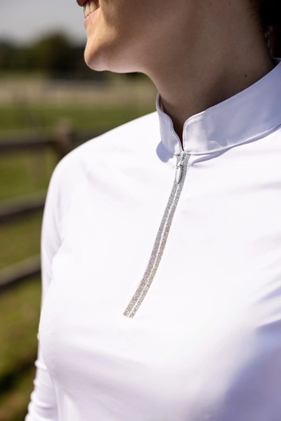 Damska koszula konkursowa z długim rękawem Kentucky Classic with Glitter Zipper - biała