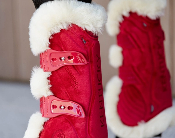 Kentucky Ochraniacze Bamboo Vegan Sheepskin Tendon Boots Elastic Velvet na przednie nogi - czerwone