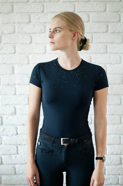 Koszulka Fleur de Lys Equestrian Rose Short - granatowa