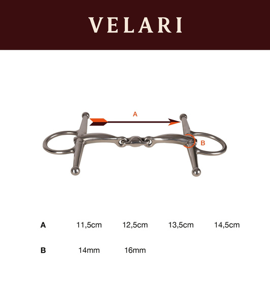 Velari wędzidło Full Cheek Bit Double Jointed Stainless Steel 14 mm