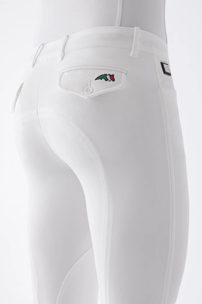 Męskie bryczesy Equiline Grafton z materiałowym lejem kolanowym - białe