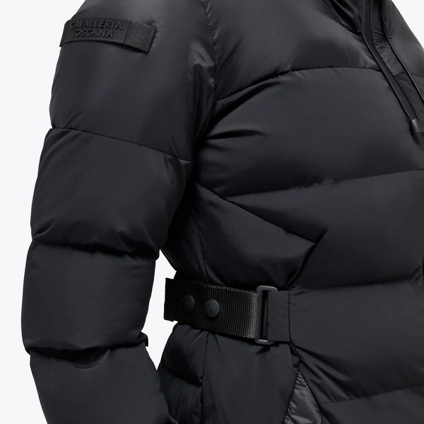 Płaszcz z paskiem Long Hooded Nylon Puffer Cavalleria Toscana - czarny