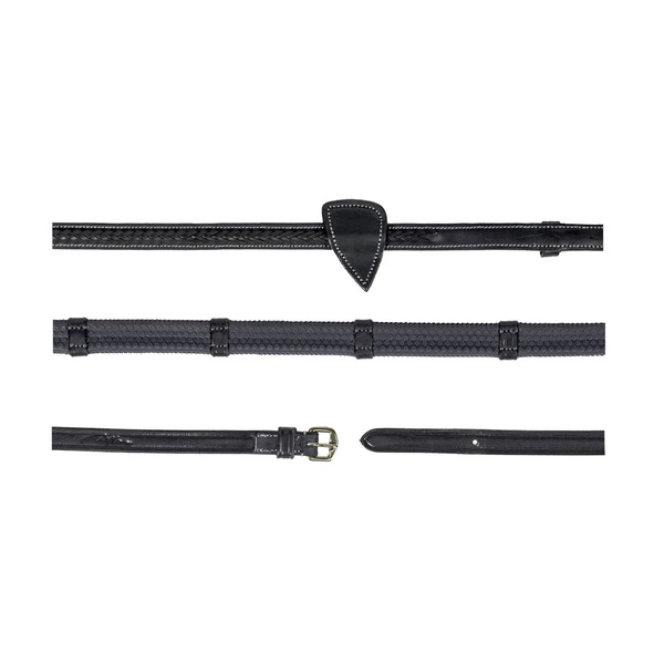 Gumowo-skórzane wodze 1/2" Dy'on D Collection z plecionką i 7 stoperami - czarne