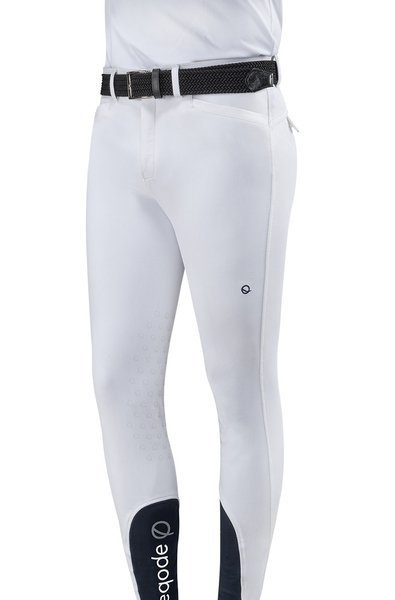 Bryczesy Eqode by Equiline Davis z kolanowym lejem Q-Grip - białe