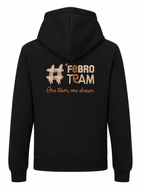 Bluza #FebroTeam z haftem na rękawie - czarna z beżowymii detalami
