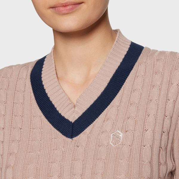 Sweter Samshield Lisa Collored - pudrowy róż z granatowym paskiem