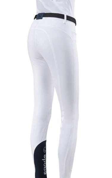 Damskie bryczesy Eqode by Equiline Davina z pełnym lejem Q-Grip - białe