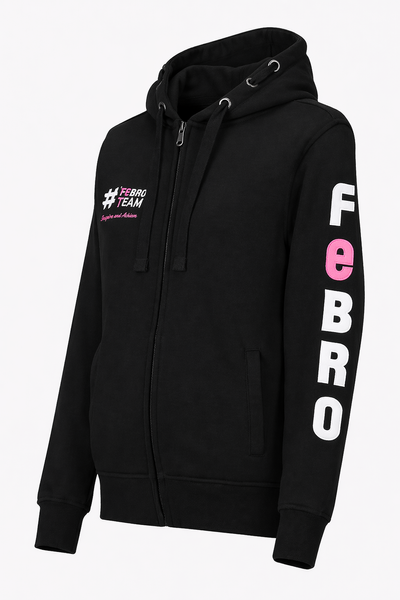 Bluza #FebroTeam z haftem na rękawie - czarna z różowymi detalami