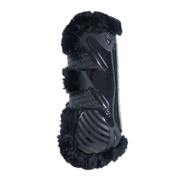 Kentucky Bamboo Vegan Sheepskin Tendon Boots Elastic na przednie nogi - czarne z czarnym futerkiem