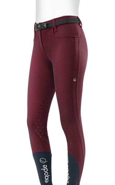 Damskie bryczesy Eqode by Equiline Delma z lejem kolanowym Q-Grip - wiśniowe