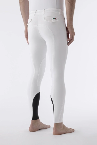 Męskie bryczesy Equiline Grafton z materiałowym lejem kolanowym - białe