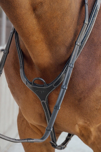 Skórzano-elastyczny napierśnik z plecionką Dy'on Bridge Breastplate D Collection - czarny