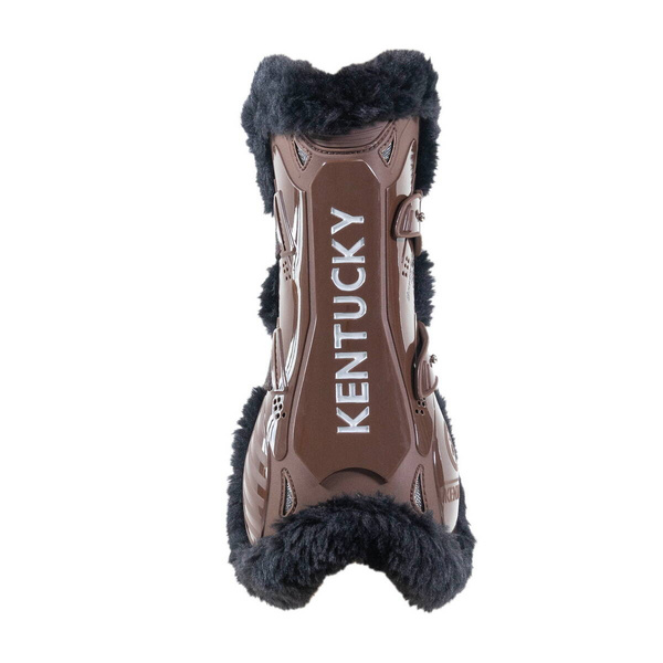 Kentucky Bamboo Vegan Sheepskin Tendon Boots Elastic na przednie nogi - brązowe z czarnym futerkiem