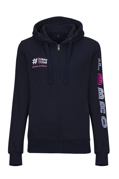 Bluza #FebroTeam z różowym haftem na rękawie - granatowa