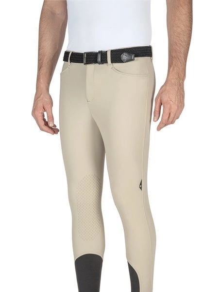 Męskie bryczesy Equiline Grantk lej kolanowy X-Grip - beżowe