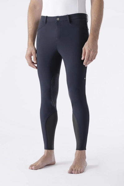 Męskie bryczesy Equiline Albertk lejem kolanowym X-Grip - granatowe