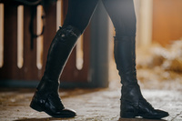 Czapsy Exel Half Chaps Dy'on - czarne z lakierowaną krokodylą skórą