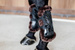 Kentucky Bamboo Vegan Sheepskin Tendon Boots Elastic na przednie nogi - czarne z brązowym futerkiem