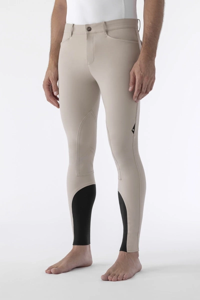 Męskie bryczesy Equiline Grafton z materiałowym lejem kolanowym - beżowe