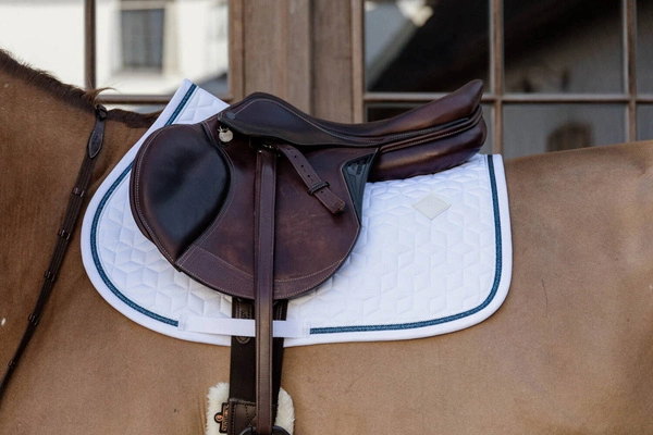 Kentucky czaprak Glitter Rope - biały z granatową lamówką