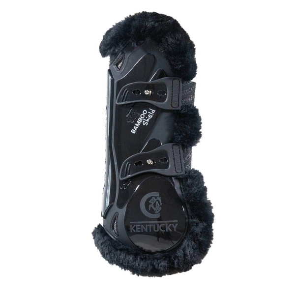 Kentucky Bamboo Vegan Sheepskin Tendon Boots Elastic na przednie nogi - czarne z czarnym futerkiem