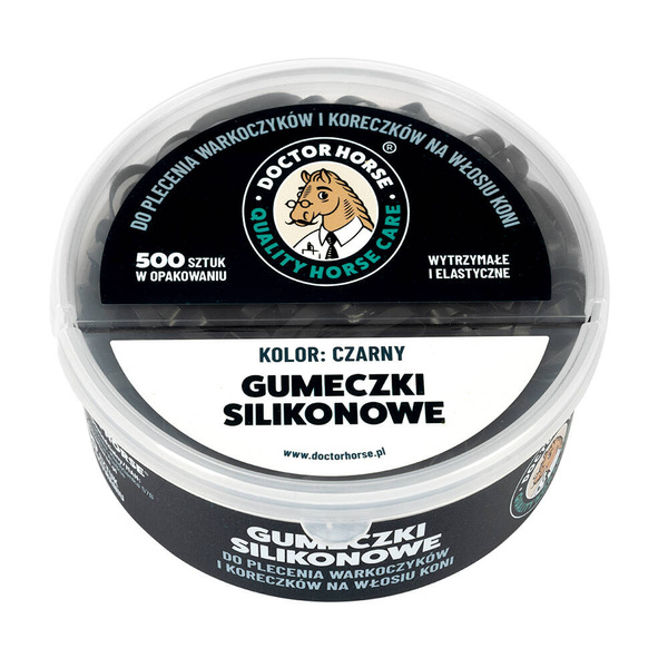 Mocne silikonowe gumki do grzywy Doctor Horse 500szt. - czarne