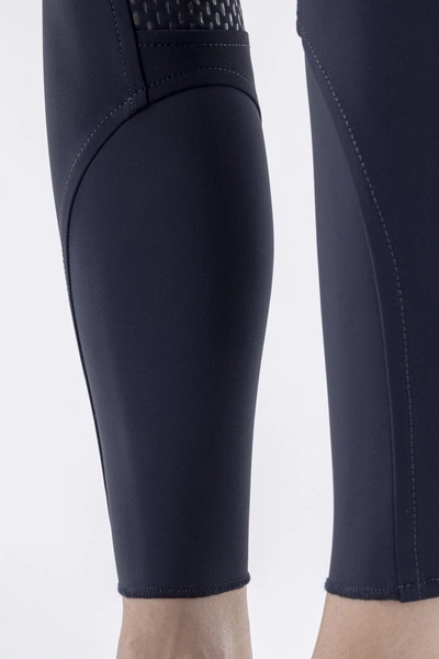 Damskie bryczesy Equiline Adellek z wysokim stanem i pełnym lejem X-Grip - granatowe