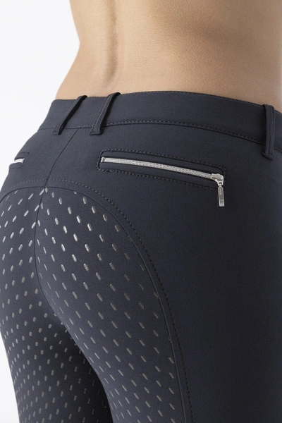 Damskie bryczesy Equiline Cedar z pełnym lejem - granatowe