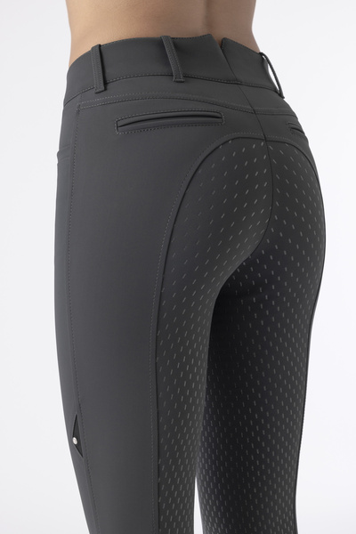 Damskie bryczesy Equiline Adellek z wysokim stanem i pełnym lejem X-Grip - szare
