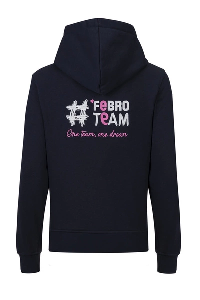 Bluza #FebroTeam z różowym haftem na rękawie - granatowa