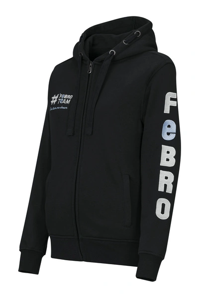 Bluza #FebroTeam z haftem na rękawie - czarna z błękitnymi detalami