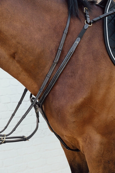 Skórzano-elastyczny napierśnik z plecionką Dy'on Bridge Breastplate D Collection - czarny