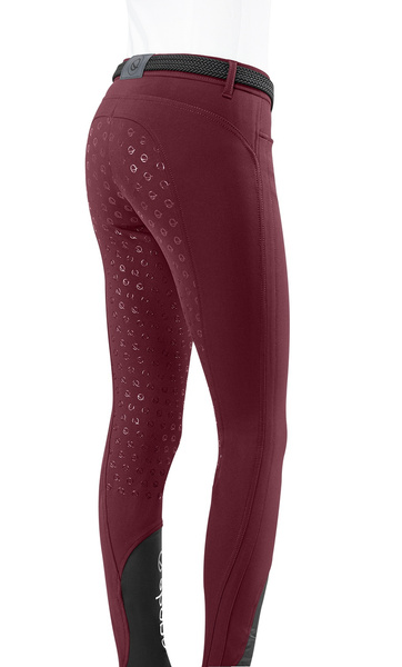 Damskie bryczesy Eqode by Equiline Davina z pełnym lejem Q-Grip - wiśniowe