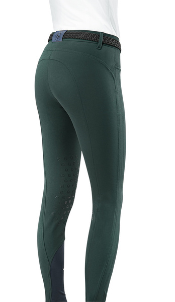 Damskie bryczesy Eqode by Equiline Delma z lejem kolanowym Q-Grip - ciemna zieleń
