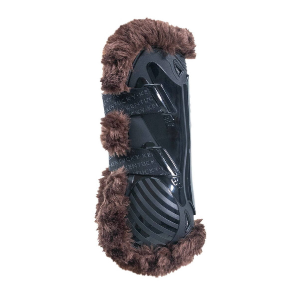 Kentucky Bamboo Vegan Sheepskin Tendon Boots Elastic na przednie nogi - czarne z brązowym futerkiem