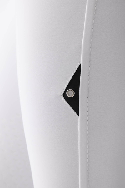 Damskie bryczesy Equiline Atirk z kolanowym lejem X-Grip - białe