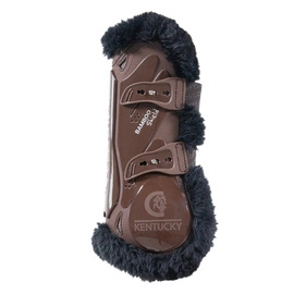 Kentucky Bamboo Vegan Sheepskin Tendon Boots Elastic na przednie nogi - brązowe z czarnym futerkiem