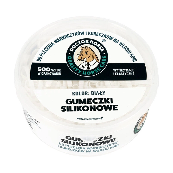Mocne silikonowe gumki do grzywy Doctor Horse 500szt. - białe