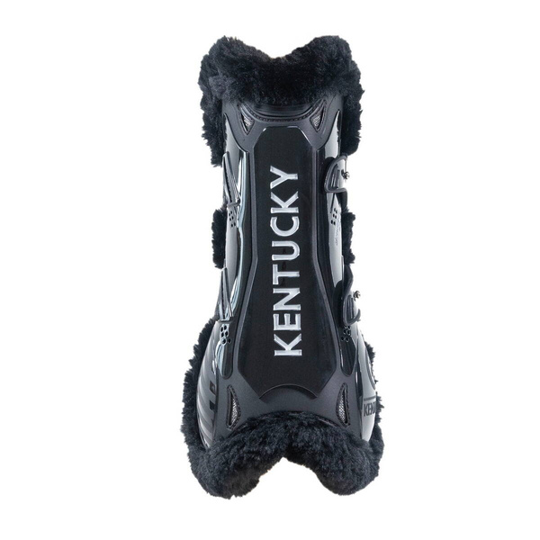 Kentucky Bamboo Vegan Sheepskin Tendon Boots Elastic na przednie nogi - czarne z czarnym futerkiem