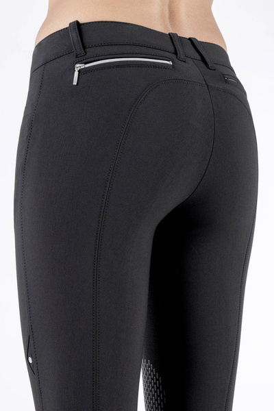 Damskie bryczesy Equiline Ash z kolanowym lejem X-Grip - czarne