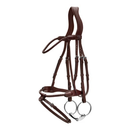 Ogłowie Dy'on New English z plecionym naczółkiem nachrapnikiem angielskim - brązowe