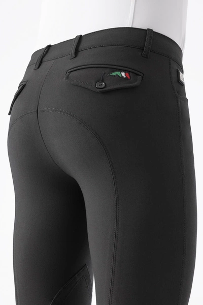 Męskie bryczesy Equiline Grafton z materiałowym lejem kolanowym - czarne