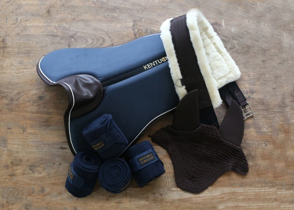 Kentucky podkładka pod siodło Absorb - granatowa z brązową lamówką