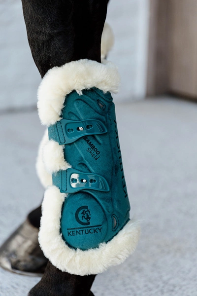 Kentucky Ochraniacze Bamboo Vegan Sheepskin Tendon Boots Elastic Velvet na przednie nogi - szmaragdowe