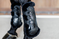 Kentucky Bamboo Vegan Sheepskin Tendon Boots Elastic na przednie nogi - czarne z czarnym futerkiem